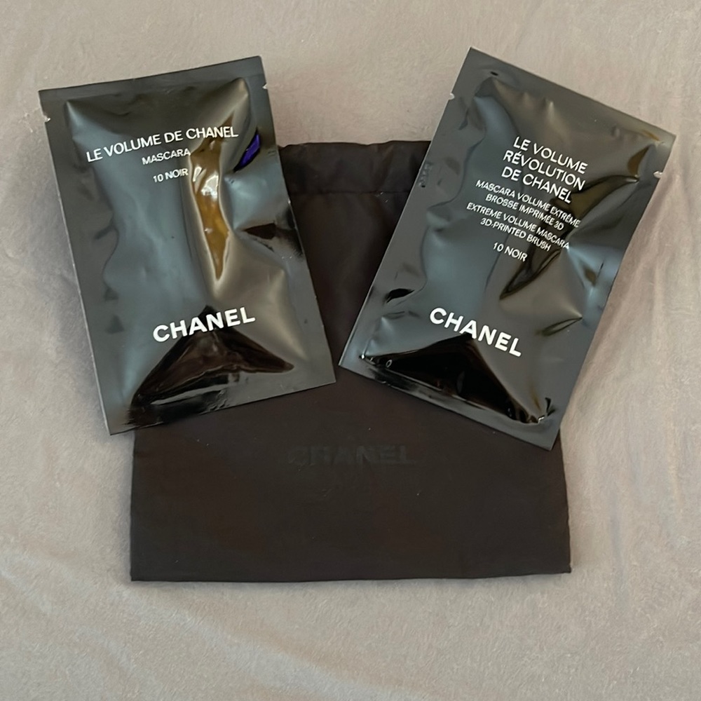 2 Chanel travel sample size volume mascaras with Chanel bag